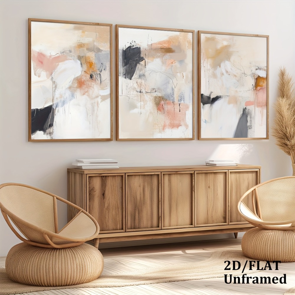 3pcs Frameless,Neutral Beige B - огляд і ціна Abstract Canvas Set